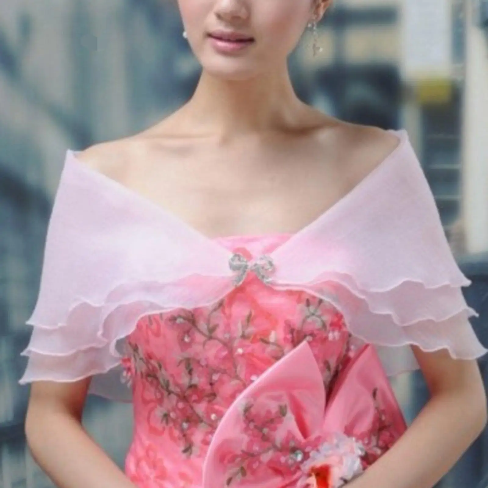 3 Layer Bridal Shawl Lightweight Wedding Dress Cover up Elegant Ruffle Edge Evening Wrap for Bride, Bridesmaids, Prom