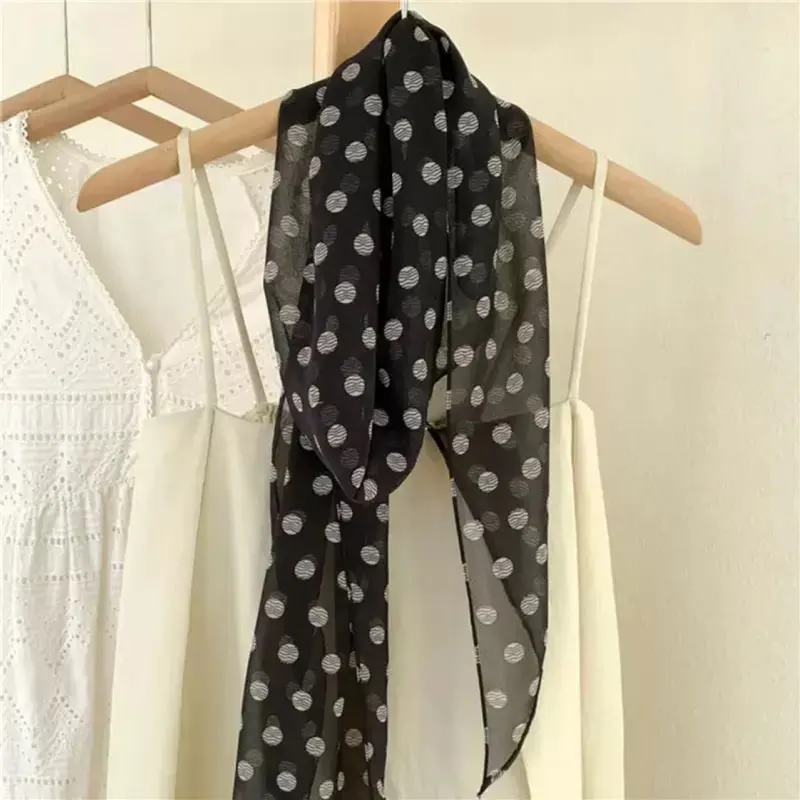 2026 Ins-Style Brauner Chiffon-Polka-Dot-Schal aus Seide, multifunktional als Damen-Halstuch, Haarband, Haaraccessoire – Detail 9