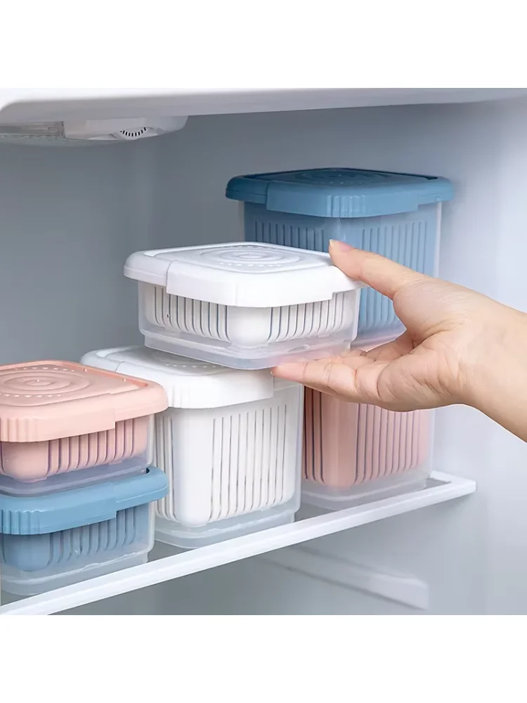Double-layer Refrigerator Storage Box Ginger Scallion Onion Containers Sealed Fruits Vegetables Drain Crisper Kitchen Supplies