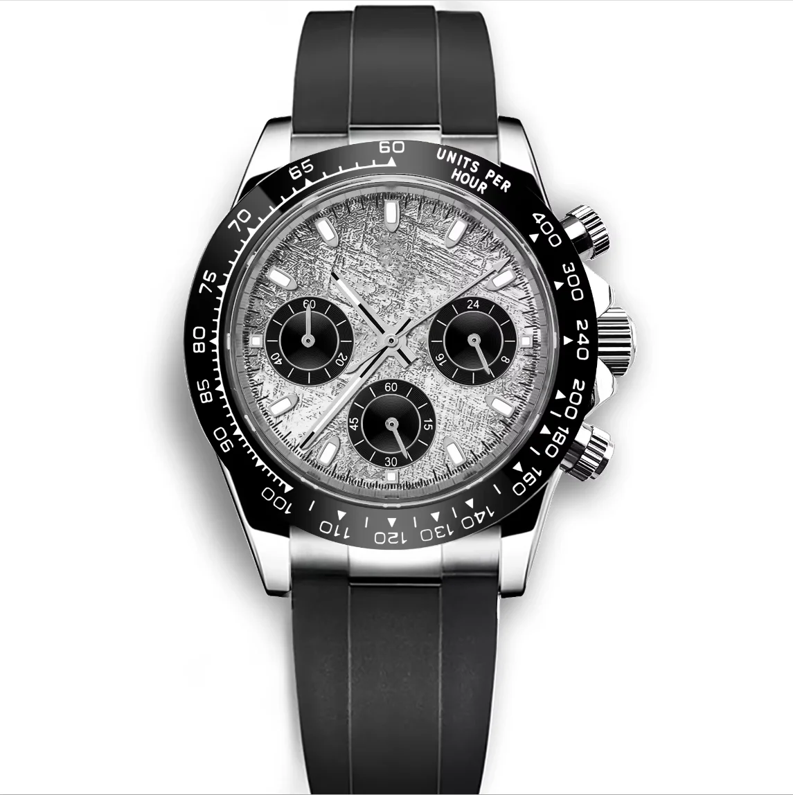 LOGO personalizzato Orologi da uomo sportivi alla moda Vetro zaffiro Orologio cronografo da uomo al quarzo Calendario Quadrante sterile Orologi da polso