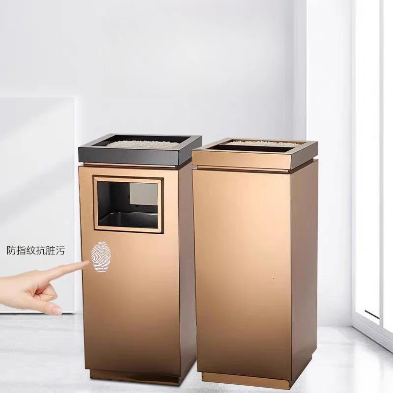 

30x30x72cm Anti Rust Stainless Steel Trash Can Vertical Waste Bin with Ashtray for Indoor Elevator Entrance Public Walkway