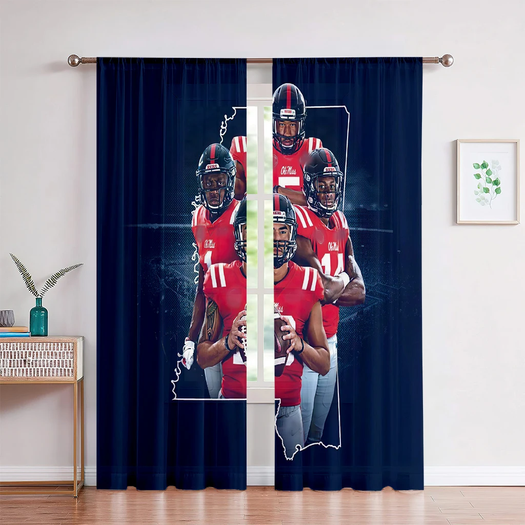 

Character Rugby Star 3D Stereo Printed Curtain Rod Pocket Bedroom Living Room Kitchen Decorative Curtain 2 Pieces