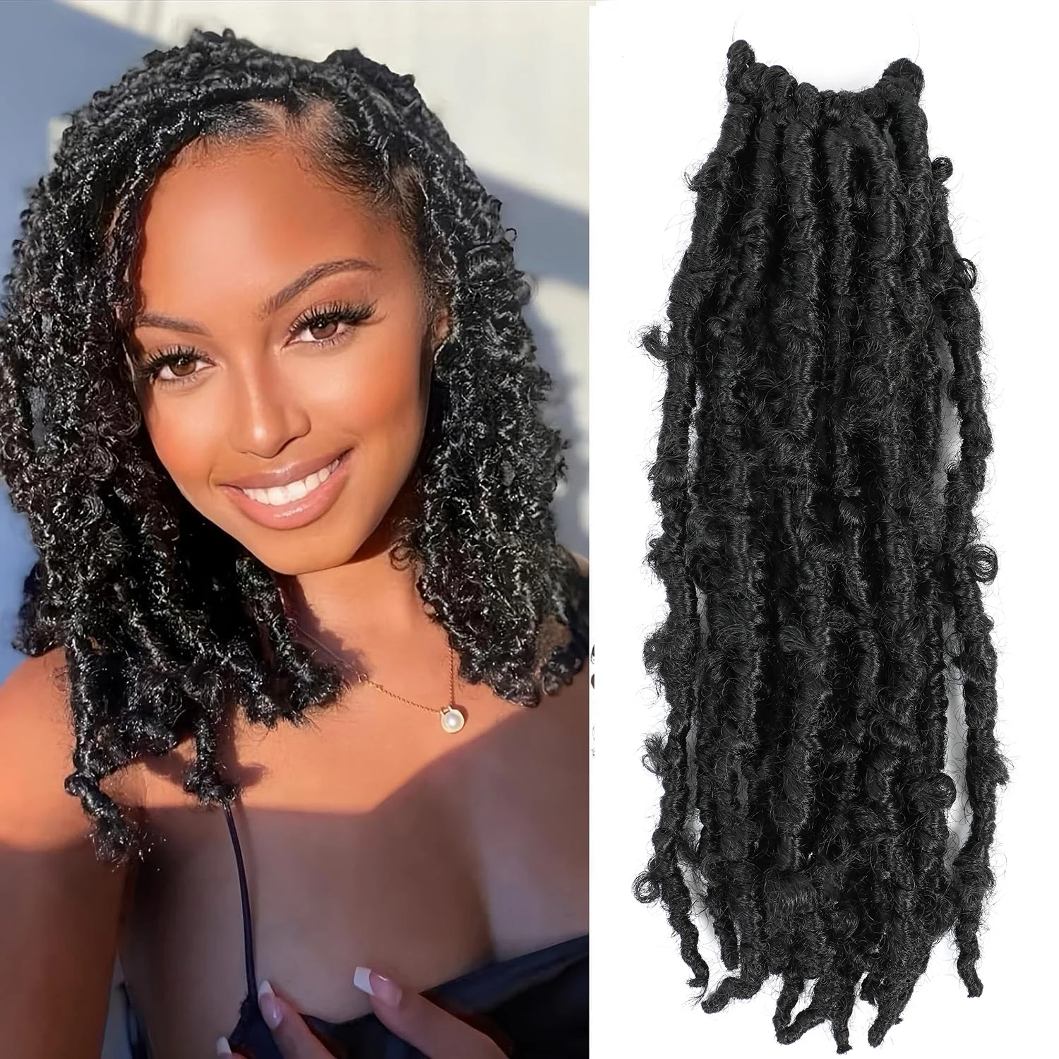 Forevery Synthetic Butterfly Locs Crochet Hair 12 Inch 6 Packs Pre-Looped Soft Distressed Faux Locs Braids for Black Women