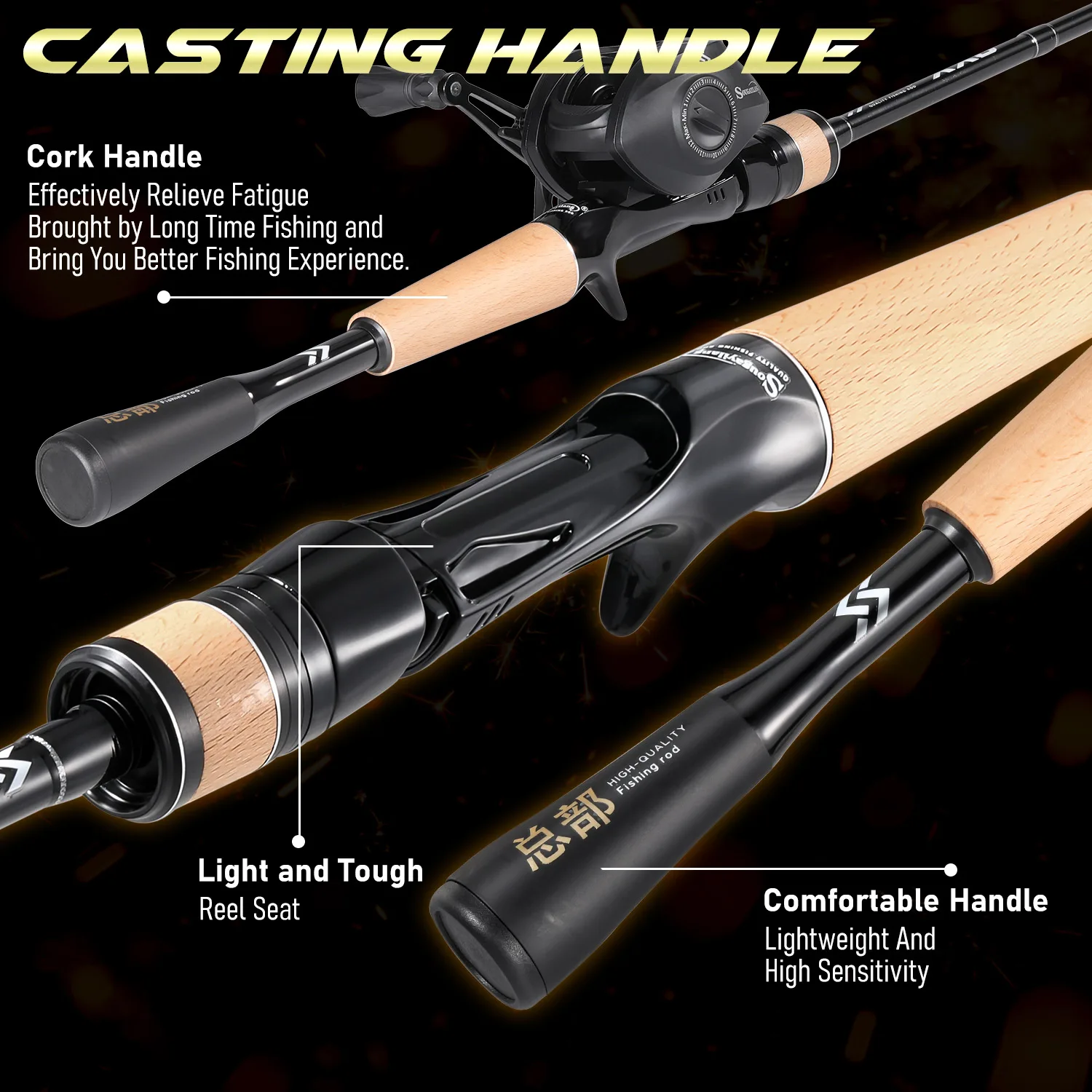Sougayilang Angelrute und Rollen-Kombination, 1,8 m, leichte Vollcarbon-Angelrute, 6,3:1 Übersetzungsverhältnis, Baitcasting-Rolle, 8 kg maximale Zugkraft – Detail 6