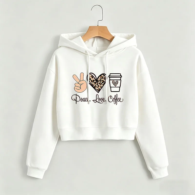 

Peace Love Coffee Autumn Winter Cropped Sweatshirt Crop Top Hoodie Y2k Sweatshirts Gothic Casual Style Clothes