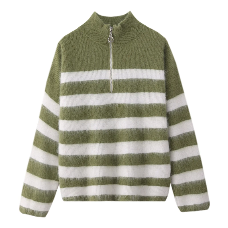 

Женский свитер из 100% норкового кашемира с воротником-молнией, осень-зима, теплый мягкий пуловер, топ, новый стиль, вязаная рубашка, модная женская одежда