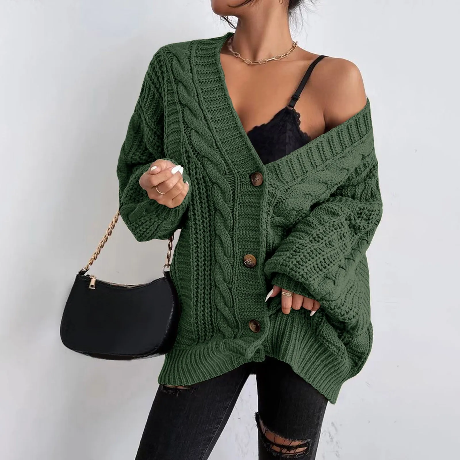 Cardigan Women Winter Vintage V-Neck Knitwear Korean Fashion Feminino Knitwear Single Breasted Loose Long Sleeve Chunky Sweater