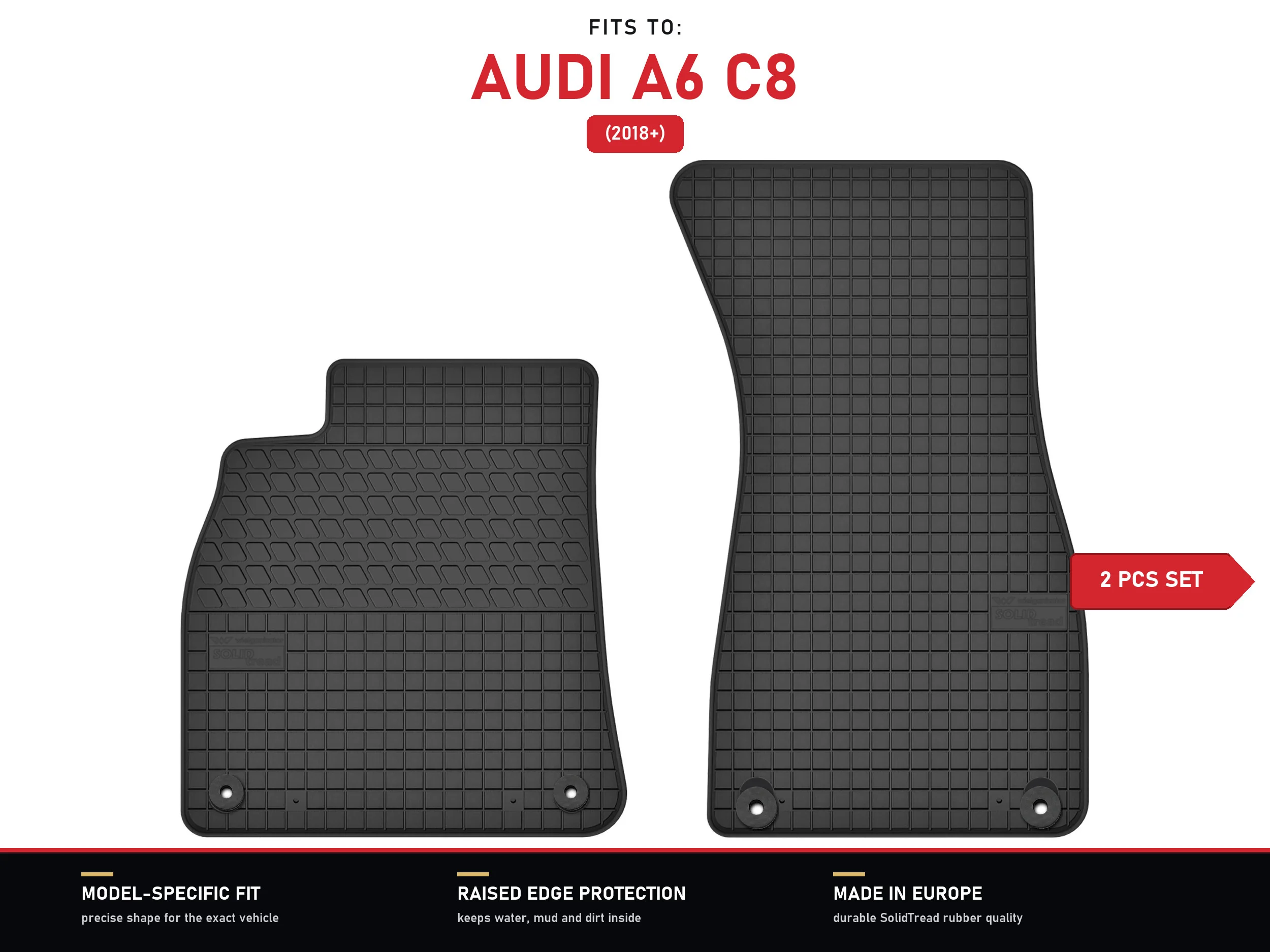Tapis en caoutchouc avant pour : Audi A6 C8 2018-Avant, break, berline