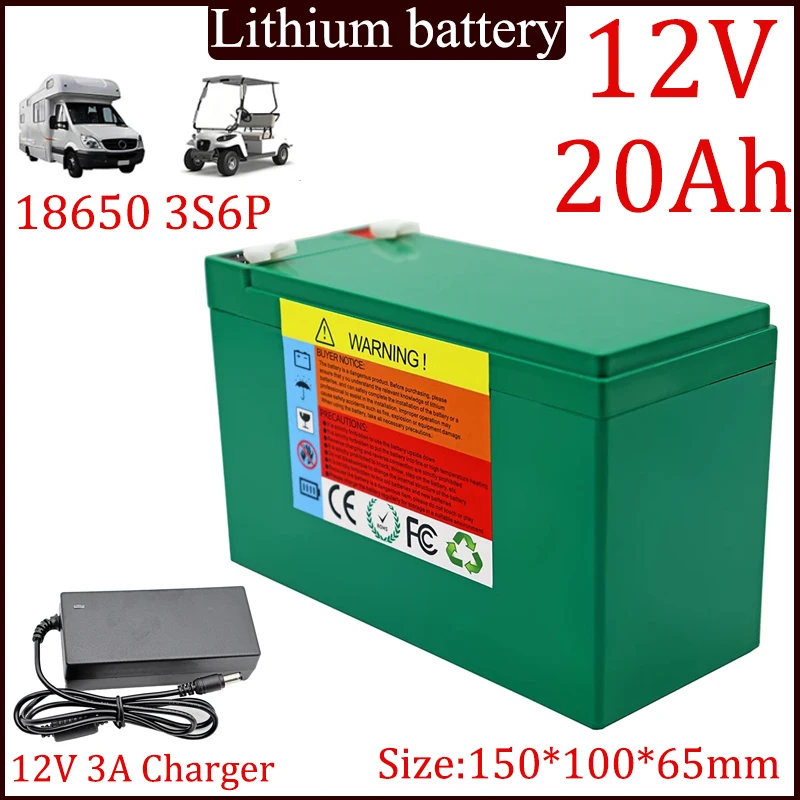 

12V 20A lithium battery pack+12.6V 3A charger built-in BMS suitable for 12V equipment sprayers outdoor battery Spare battery ect