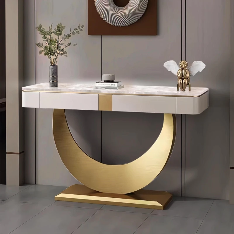Luminous jade entrance table Modern simple light corridor Home villa room Crescent metal base Entrance rack