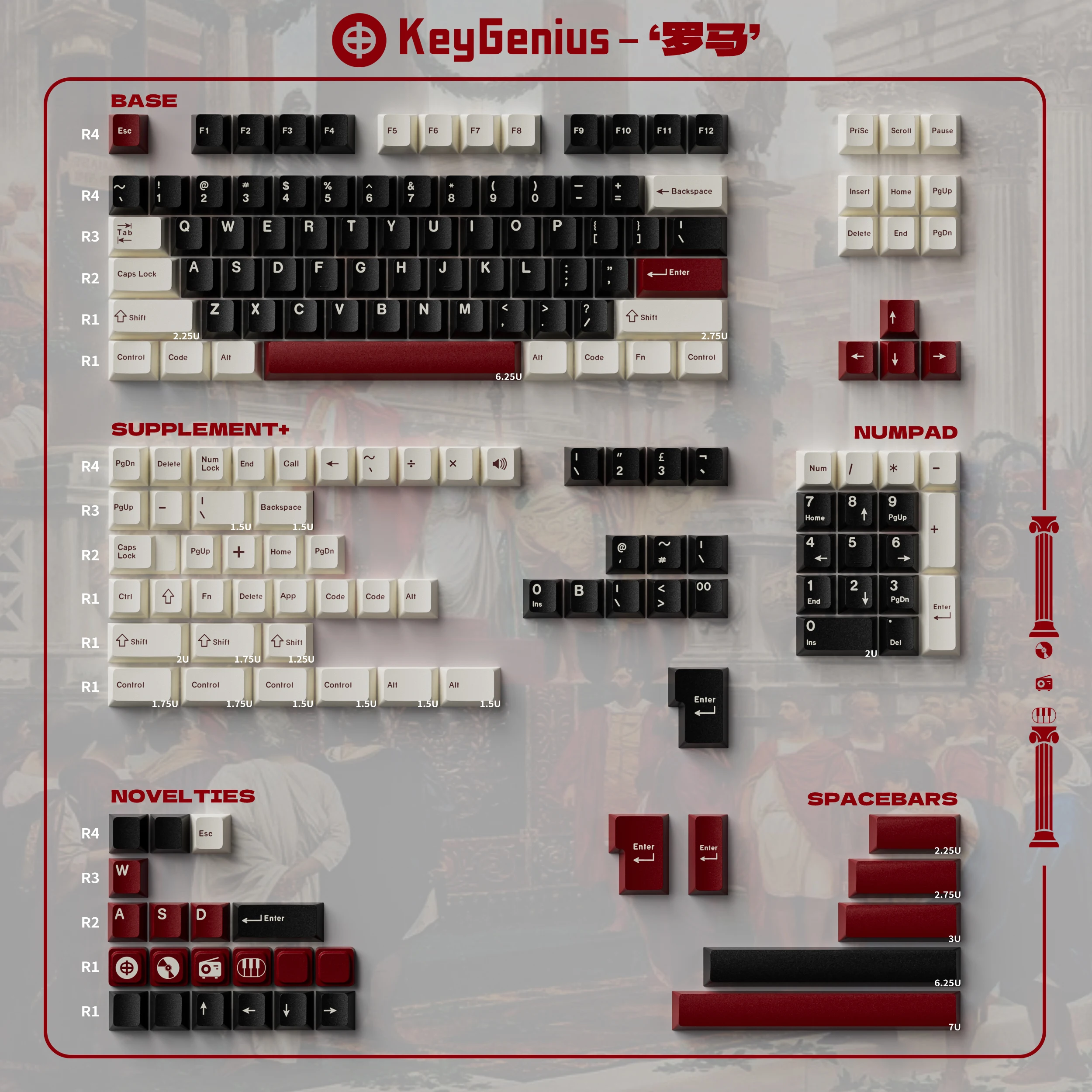 

GMK Rome Keycap SA Profile Keycaps PBT Double Shot Key Caps Set ISO Enter 7U Spacebar for Custom Mechanical Keyboard KIT