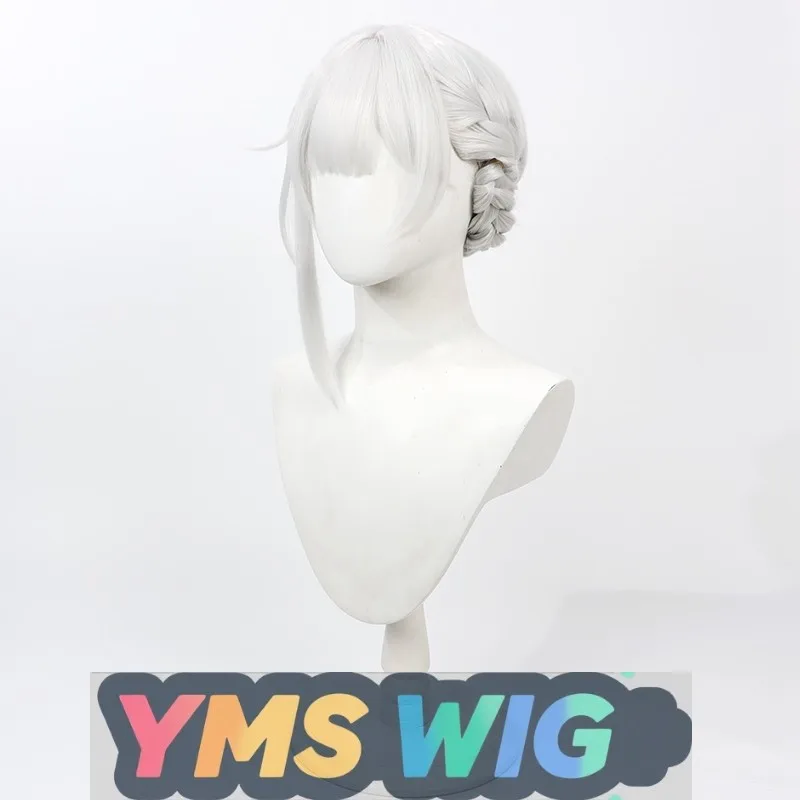 【MES WIG】 Perruque de cosplay de jeu Ming Chao Sanhua, chignon de cuir chevelu réaliste de style blanc argenté