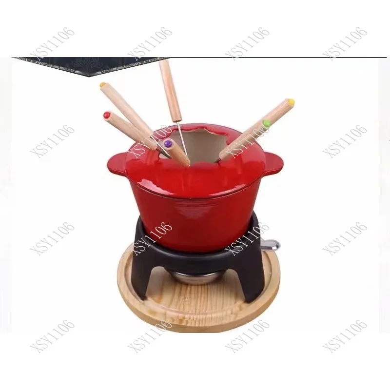 16cm Enamel Cast Iron Fondue Pot Single Person Cheese Chocolate Melting Cookware For Home Party Use