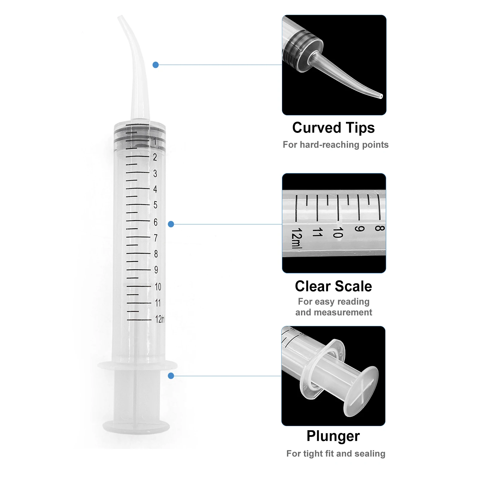 5/10Pcs TOMENTY Dental Disposable Irrigation Syringe With Curved Tip Transparent Oral Cleaning Kit 12ml Dentistry Dentist Tools