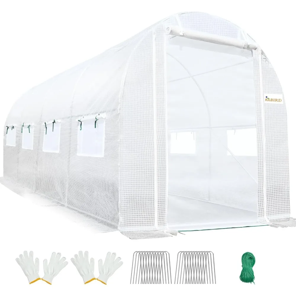 

Теплица премиум-класса 15x6,6x6,6 футов для улицы, большая прочная рама из оцинкованной стали, сетчатый дверной экран, оконный туннель H