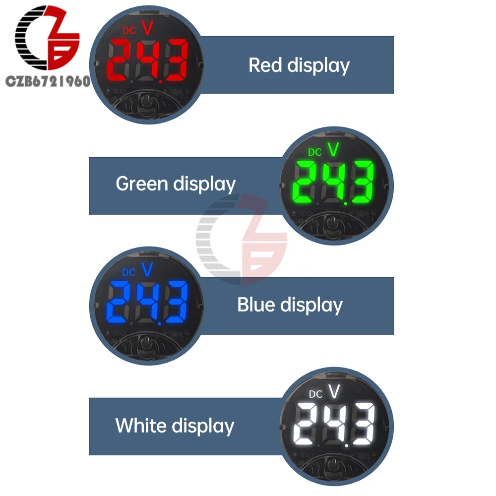 DC 7-120V DC 0-120V LED Display Voltmeter Round Two/Three Wire Panel Voltage Meter DC Touch Voltage Tester for Car Boat Marine