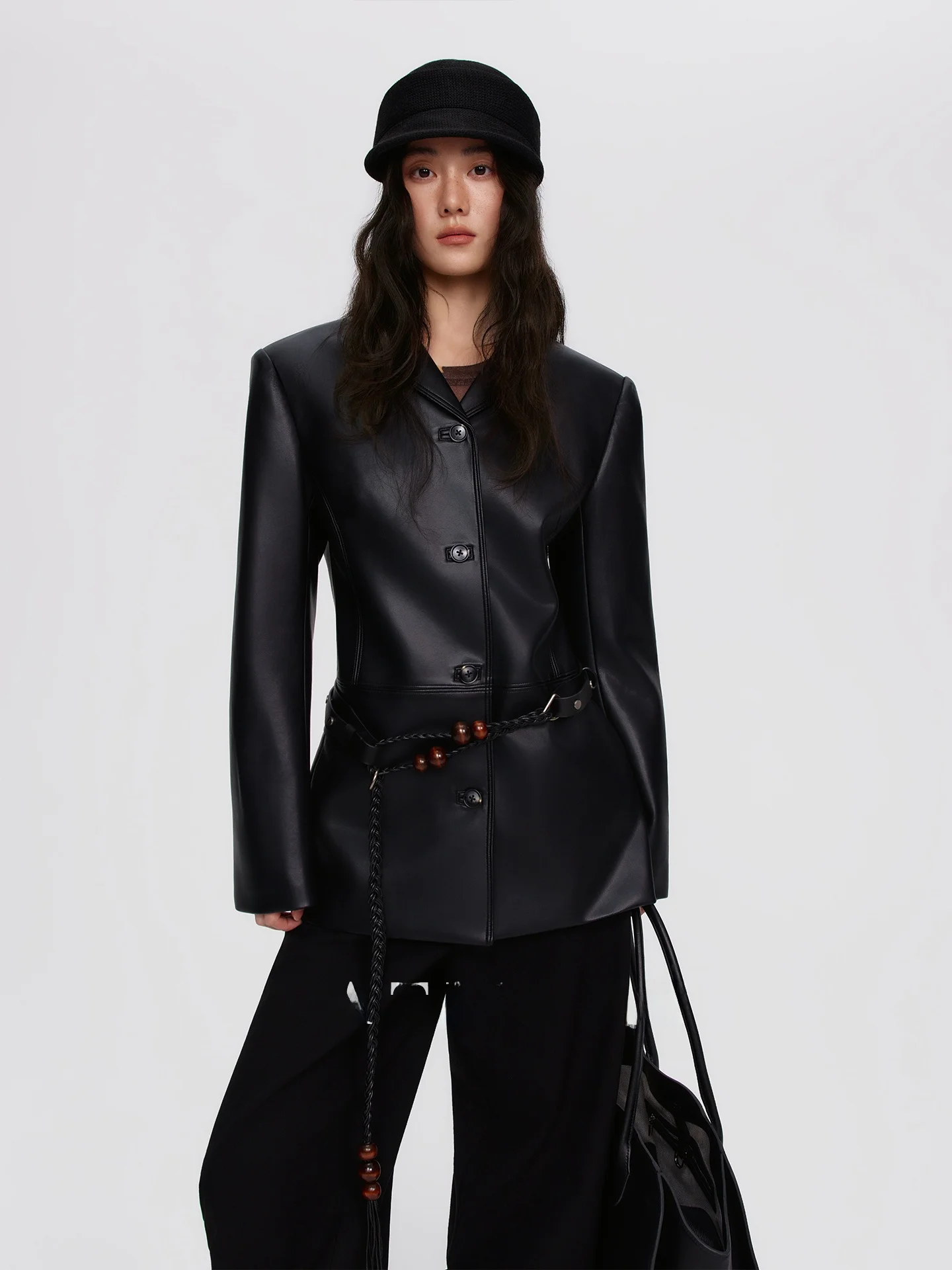 

LION2026 SS mat k Retro Commute Leather Jaet ort Ele Lightweight Bla Women's Outerwear PU Leather