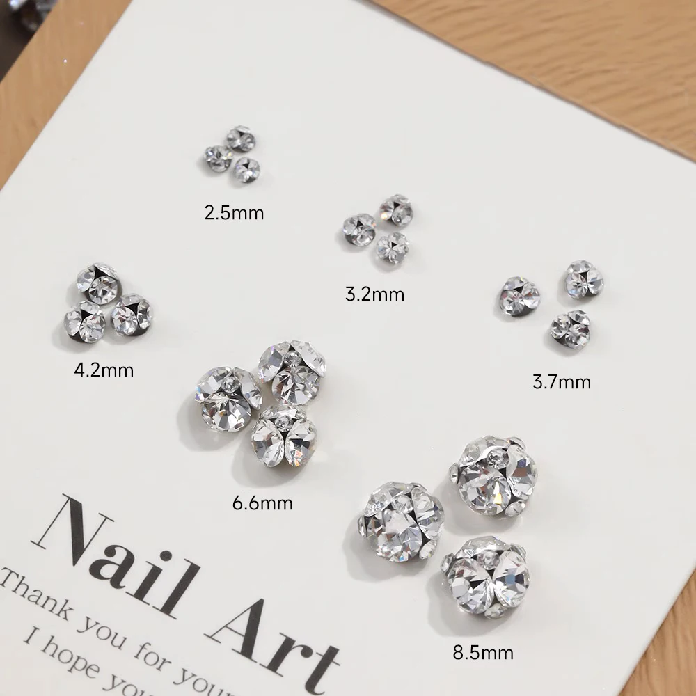 10pcs 2.5-8.5mm Super Sparkle K9 Nail Pile Diamonds Ball Sparkle Mini Clear Pile Nail Rhinestones 3D Stacked Glass Manicure Gem