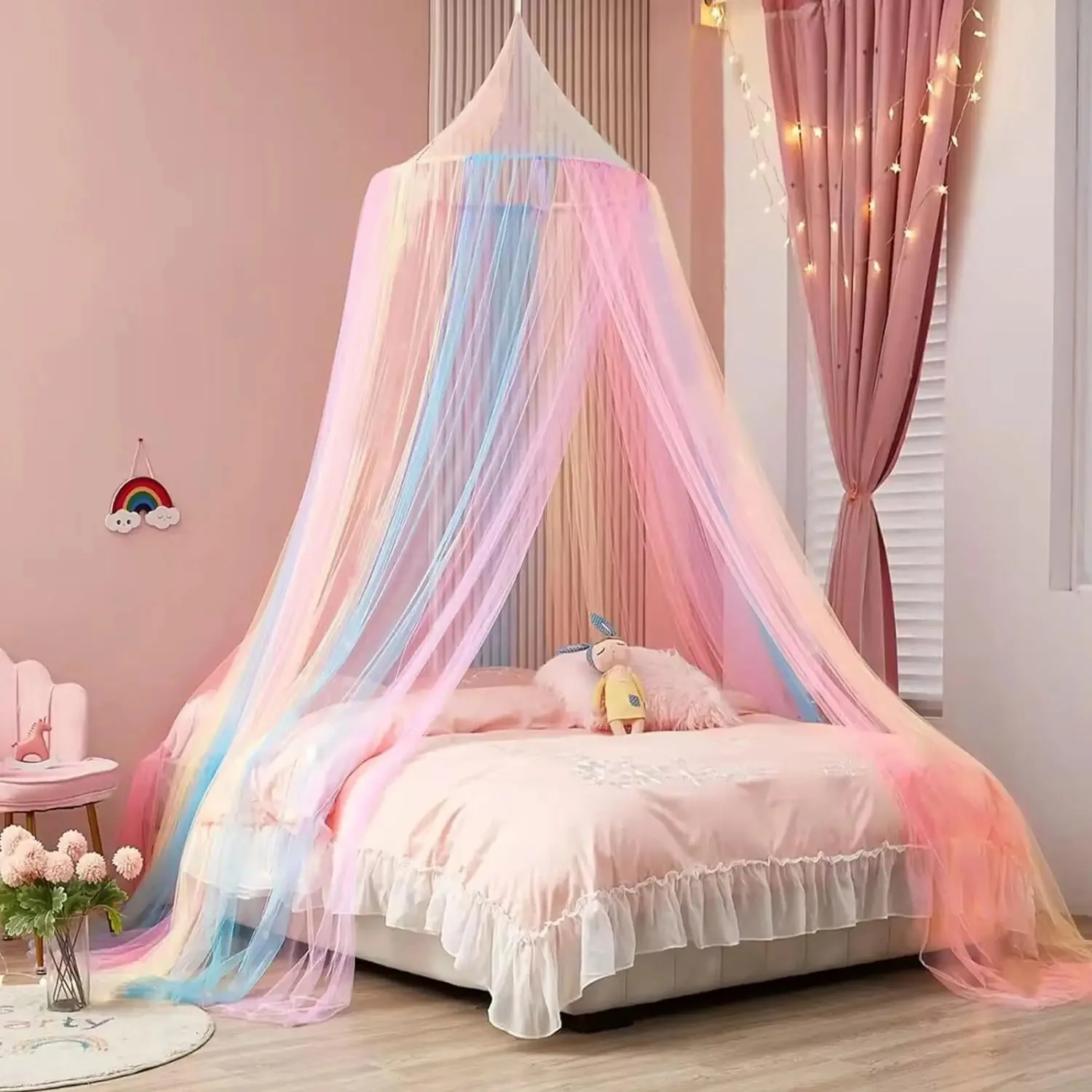 Dome Rainbow Mosquito Net ,Universal Size Bed Curtain Play Tent Hanging Bed Netting For Grils Adult Home Outdoor Camping Party