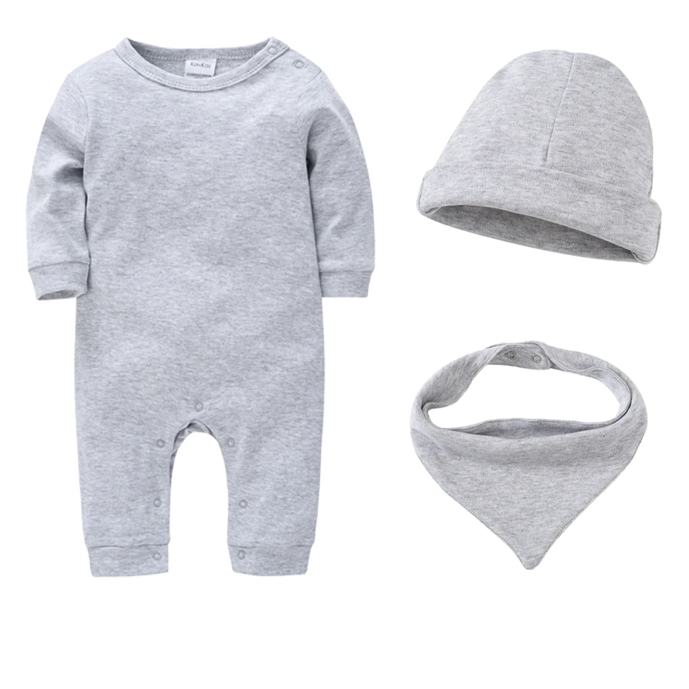 3 Pcs a Lot Baby Clothes Set Bodysuit+Hat+Bib 0-12 Months Full Sleeve Cotton Autumn Spring Overalls Infant Clothing