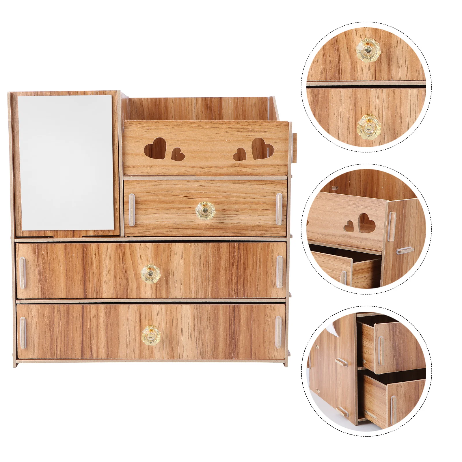 1Pcs Desktop Cosmetics Storage Rack Sturdy Wooden Material Non-Deformable Structure with Mirror and Tissue Holder Space-Saving