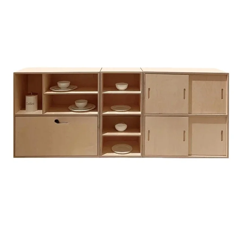 Household dining side cabinet, multi-functional birch display cabinet, multi-layer ocean board push-pull storage cabinet, simple