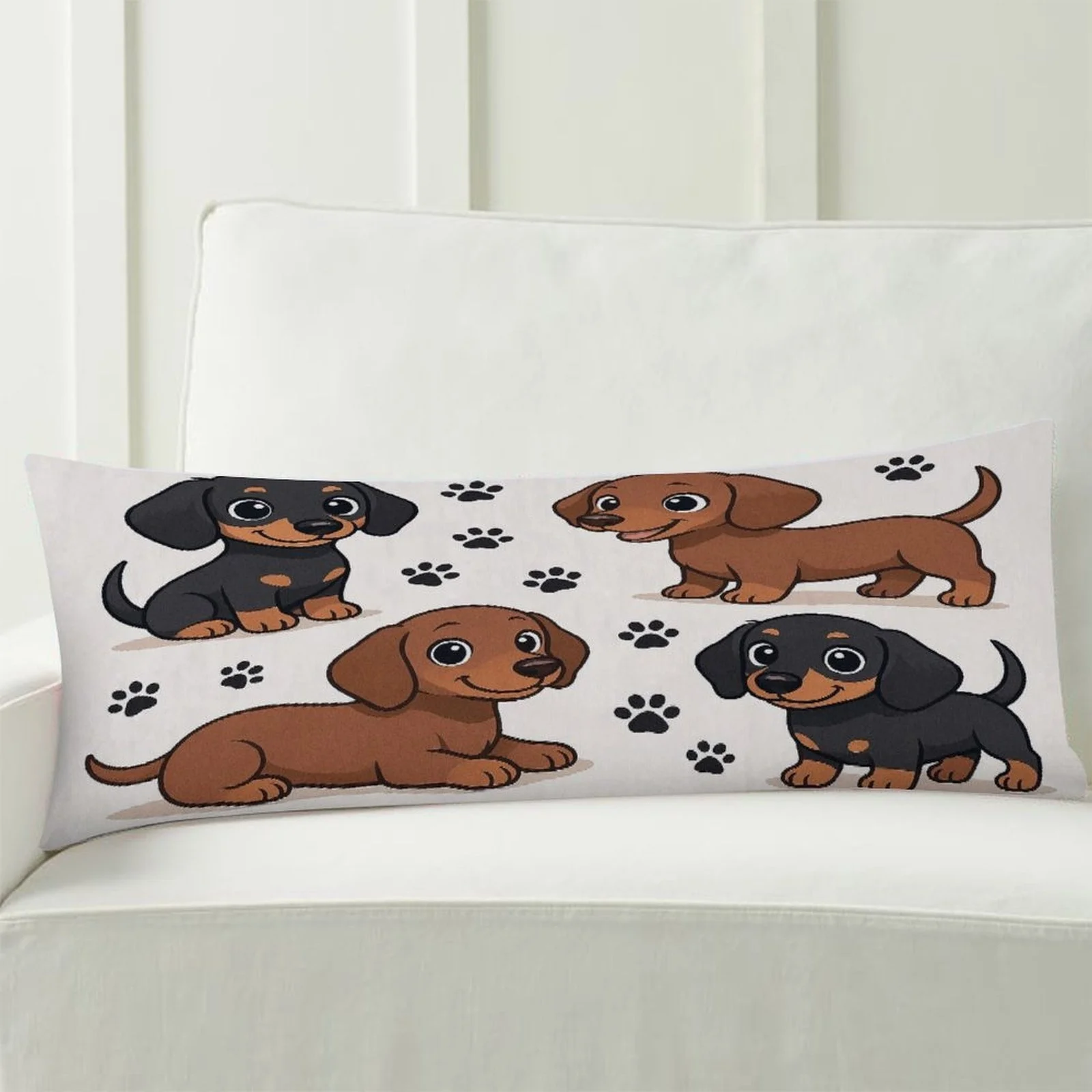 Sausage Dog Puppy Themed Pillowcase, Fashionable Plush Long Bed Pillowcase, Soft Decorative Double-Sided Printed Large Pillowcas