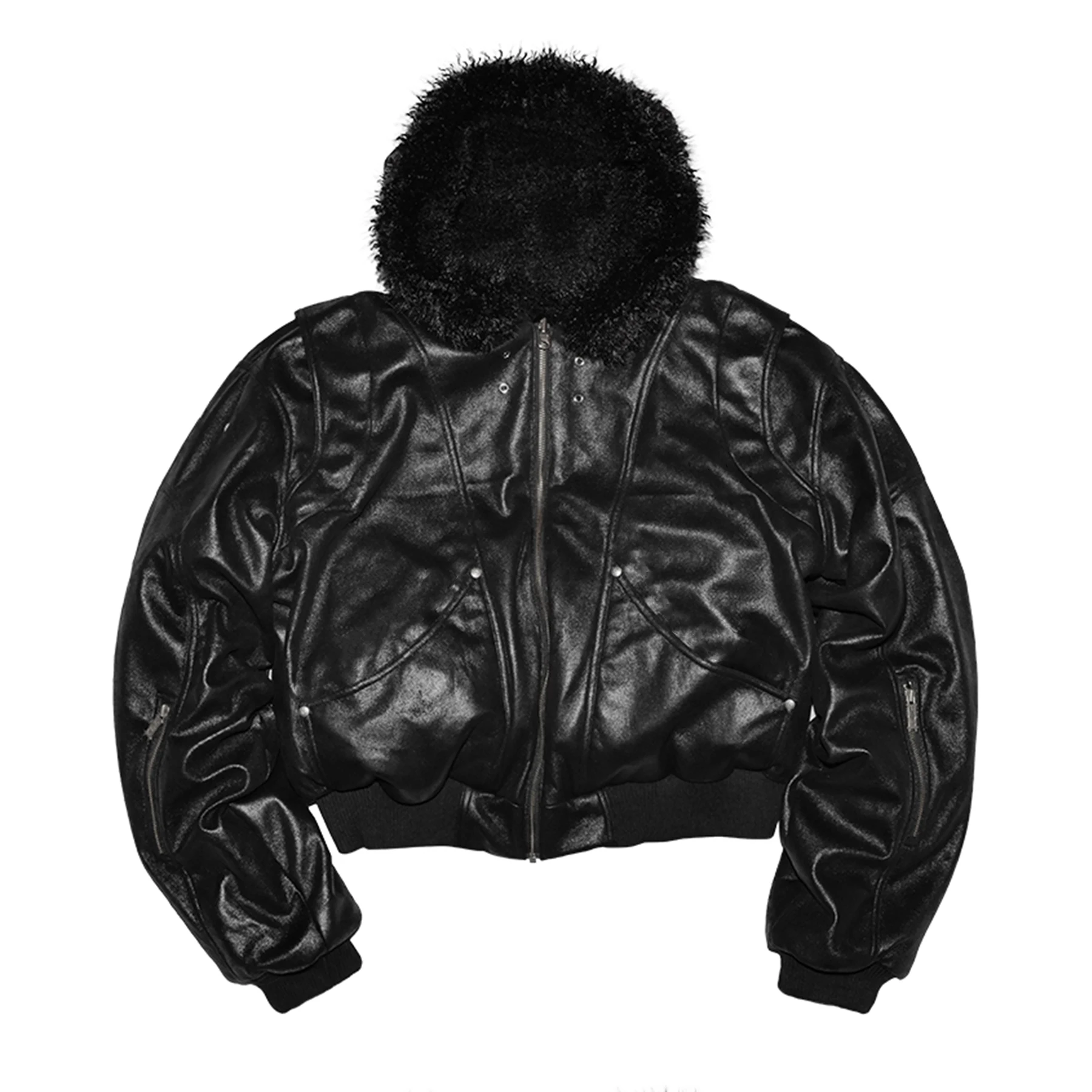 

NIGO Мужская флисовая куртка на молнии с капюшоном и заклепками, зимняя теплая свободная верхняя одежда, модное повседневное пальто-бомбер # NIGO9422Z