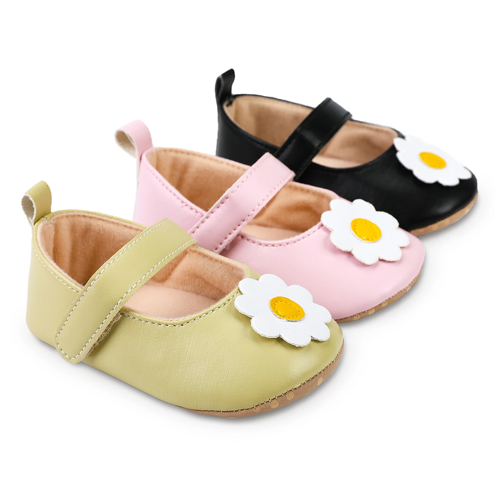 Baby Girls Premium PU Flats Infant Flower Decor First Walker Crib Shoes for Party Festival Shower Party Princess Footwear