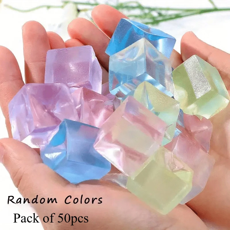 50 szt. Mini Gniotki w Kształcie Kostek Lodu Redukujące Stres Przezroczyste Małe Bloki Lodu Do Ściskania Zabawki Relaksacyjne Prezenty Urodzinowe Dla Dzieci