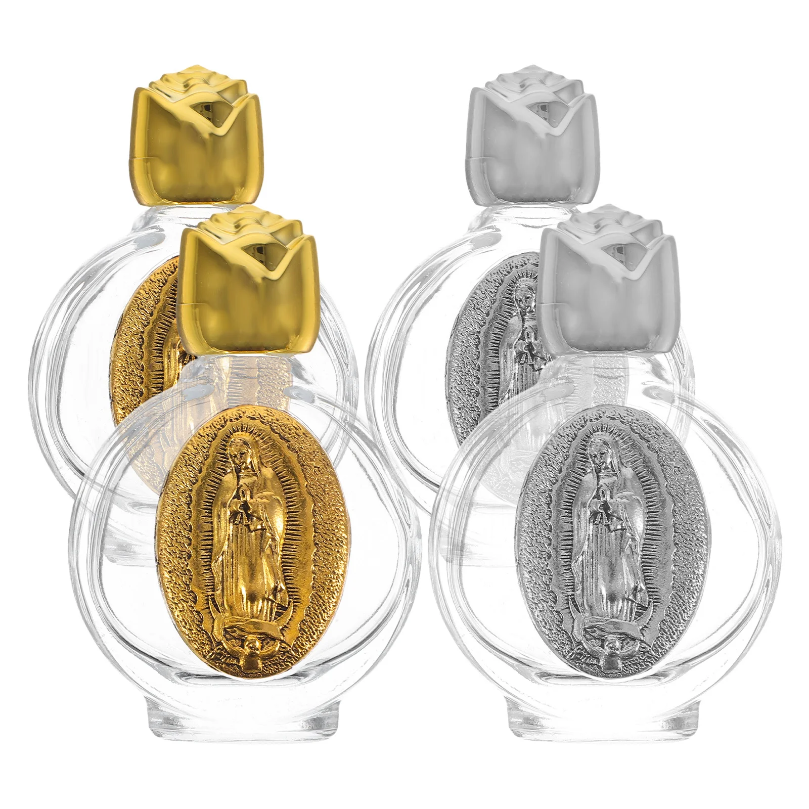 

4Pcs Elegant Rose Crystal Glass Holy Water Bottle Portable Embossed Design for Religious Ceremonies Travel Friendly