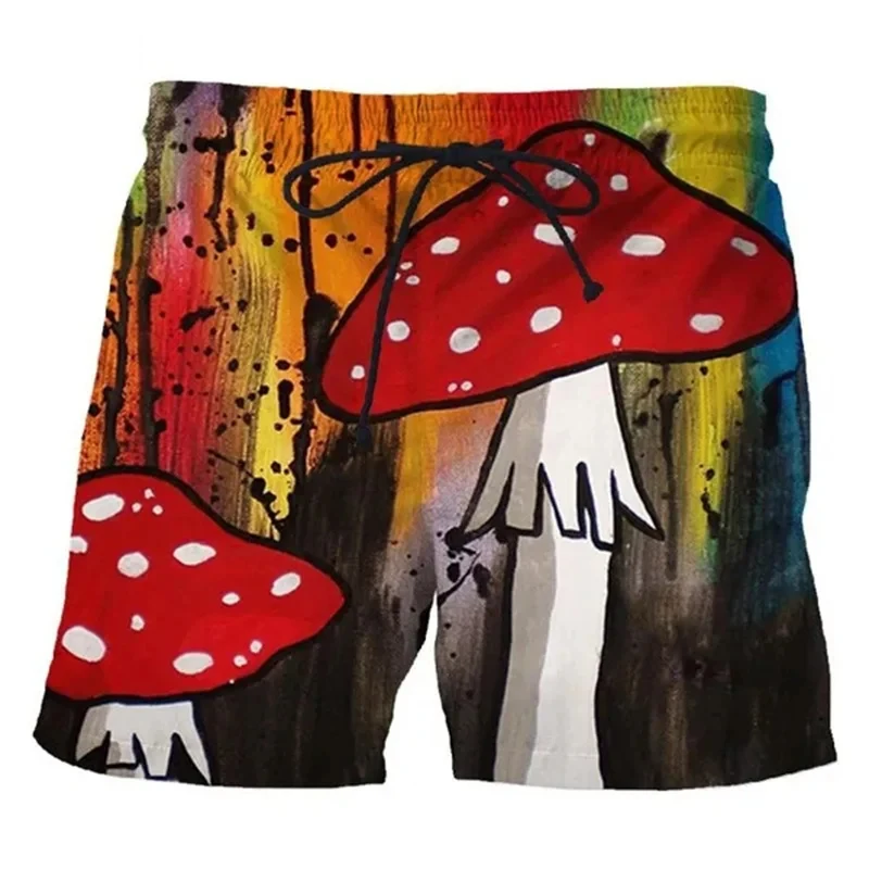 Mushroom Pattern 3d Printed Shorts For Men Rainbow Colors Streetwear Oversize Beach Shorts Fashion Graffiti Striped Short Pants