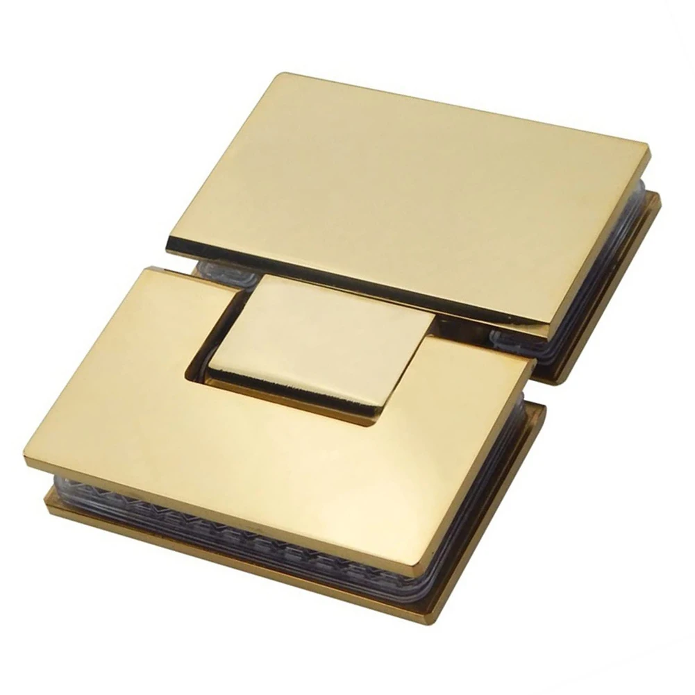 Gold Titanium Coated 304 Stainless Steel Glass Door Hinge 180 Degree Swing Wall Mount Hardware For Bathroom Shower Room