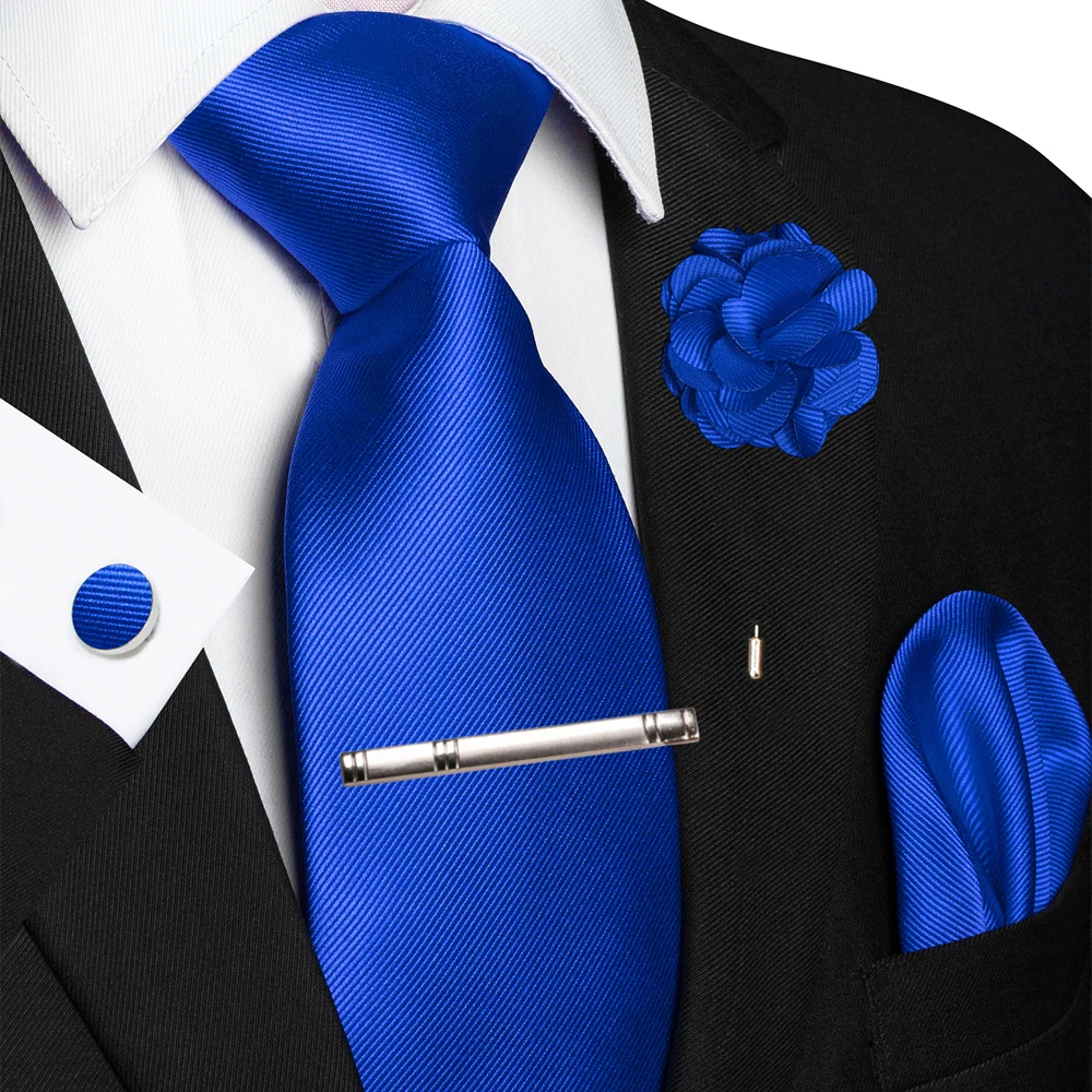 JEMYGINS Blau Solide Hochzeit Krawatte Für Männer Hanky Manschettenknopf Brosche Geschenk Herren Elegante Krawatte Mode-Business Party Dropshiping – Detail 4