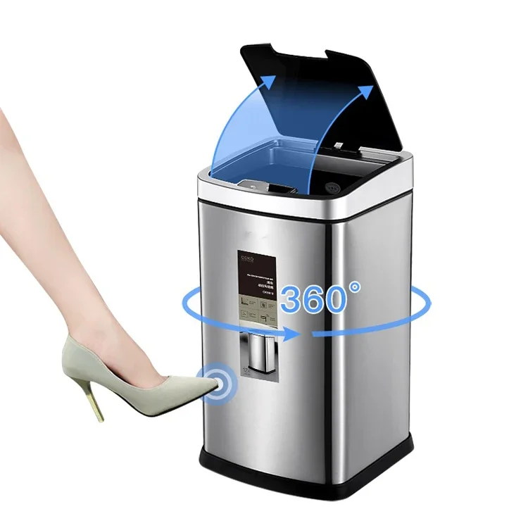 360 Degree All Around Touch Kick Open Touchless Automatic Induction Sensor Dustbin 12L Trash Can