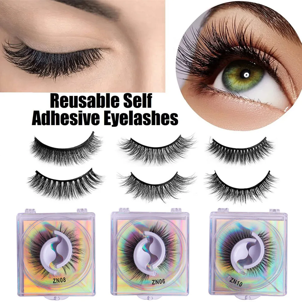 1 Pair Glue Free Eyelashes Self-adhesive Eyelashes Reusable 3 Seconds To Wear Multi-style Eyelash Supplies Daily Makeup Tool