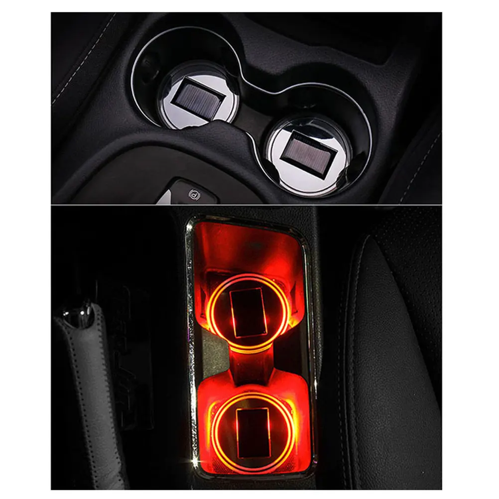 Solar LED Cup Mat Acrylic Waterproof Heat Resistant Anti Scratch Car Cup Holder Coaster with Light Sensor Night Glow for Vehicle