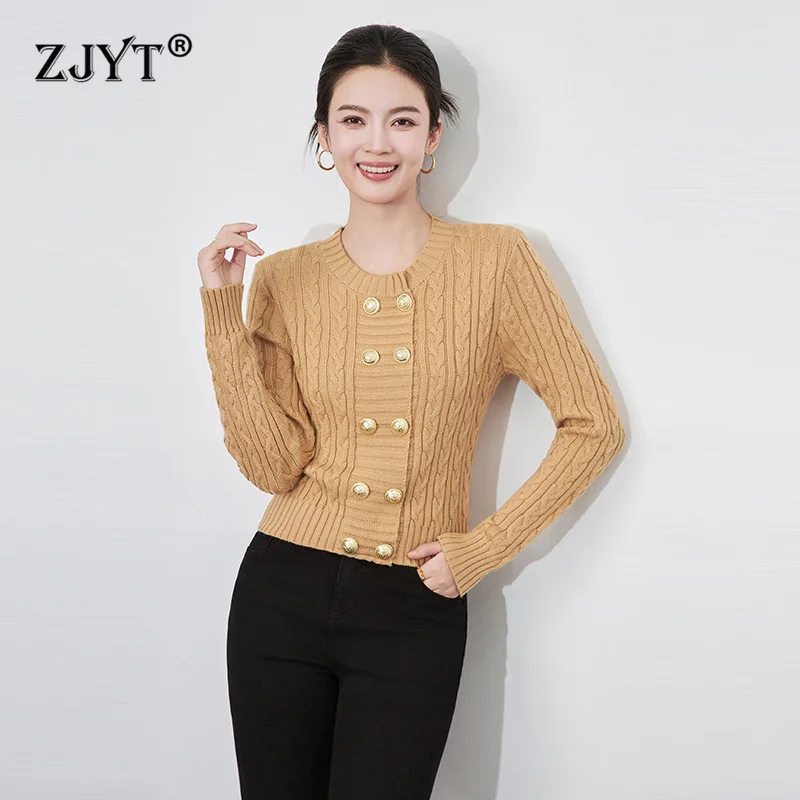 ZJYT-Cardigan à Double Boutonnage pour Femme, Pull Élégant à Manches sulfen Jersey, Collection Automne-Hiver 2024