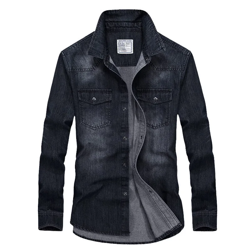 

2025 Autumn Men's Denim Washed Shirt Long Sleeve Vintage Tooling Casual Jacket