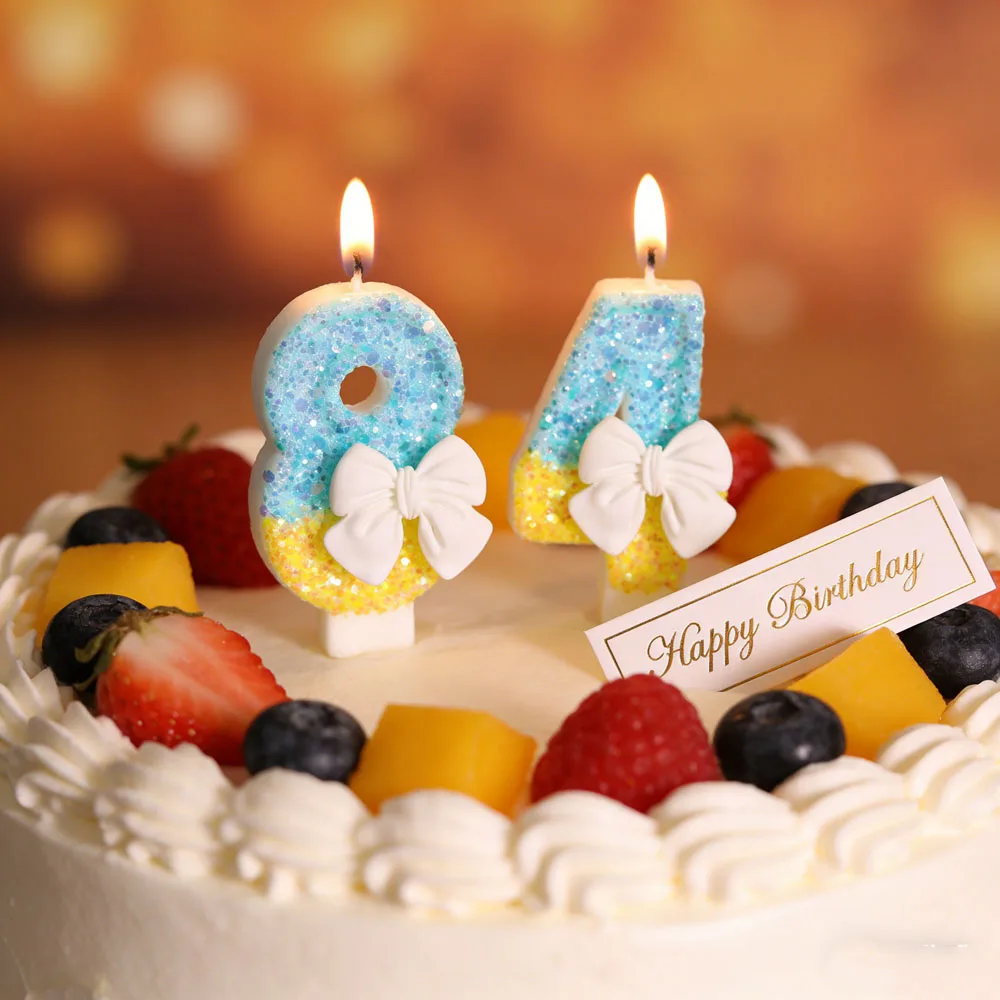 1pc Number 0-9 Candles Creative bowknot Candle Cake Topper Decoration Birthday Party Gatherings DIY Home Decoration