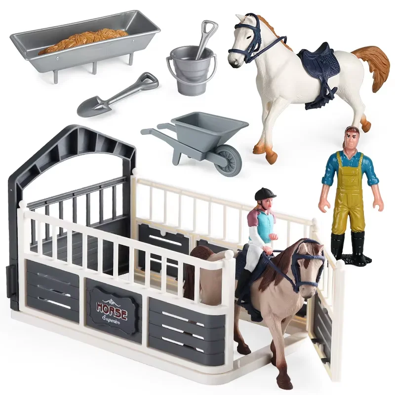 Oenux Equestrian Horse Ranch Rider Model Figure Realistic Farm Fence Truck Scene Decor Animal Home Decor Display Collection