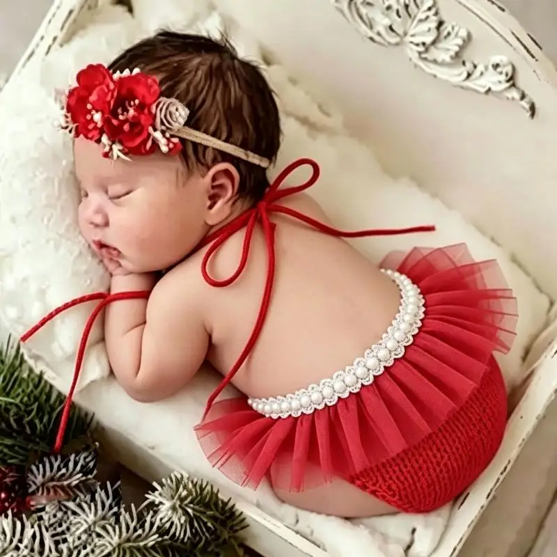stylish-baby-photoshoots-clothing-lace-edged-mohair-dress-and-pearls-hair-accessory-for-full-moon-infants-a2ub