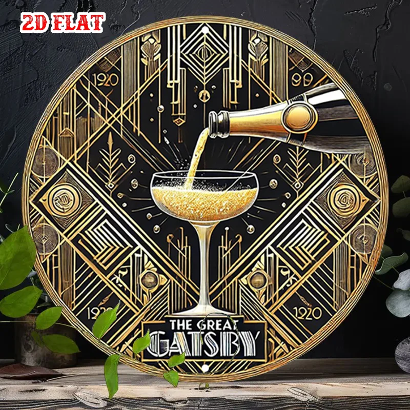 2D Metal Sign The Great Gatsby Art Deco 1920s Champagne Flute Vintage Retro Tin Wall Art for Home Bar Party Decor Gift
