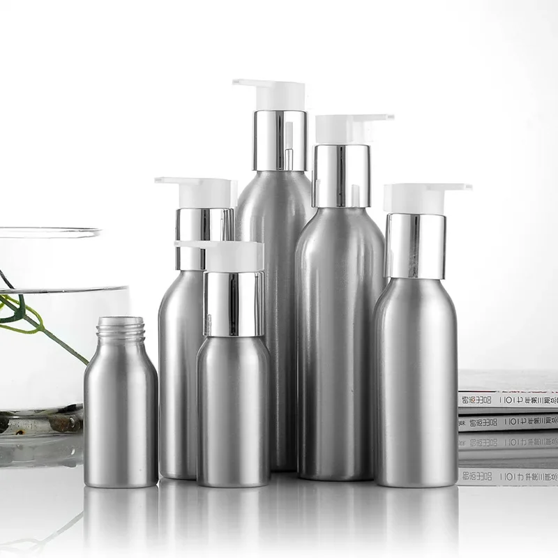 Bomba de alumínio de 40-250ml, bomba de loção de alta qualidade, shampoo, loção, recarregável, dispensador de líquido, recipiente de viagem