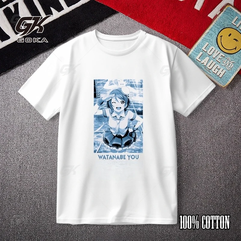 

LoveLive Sunshine Aqours Merchandise Футболка из чистого хлопка с короткими рукавами, мужская и женская футболка с короткими рукавами и принтом