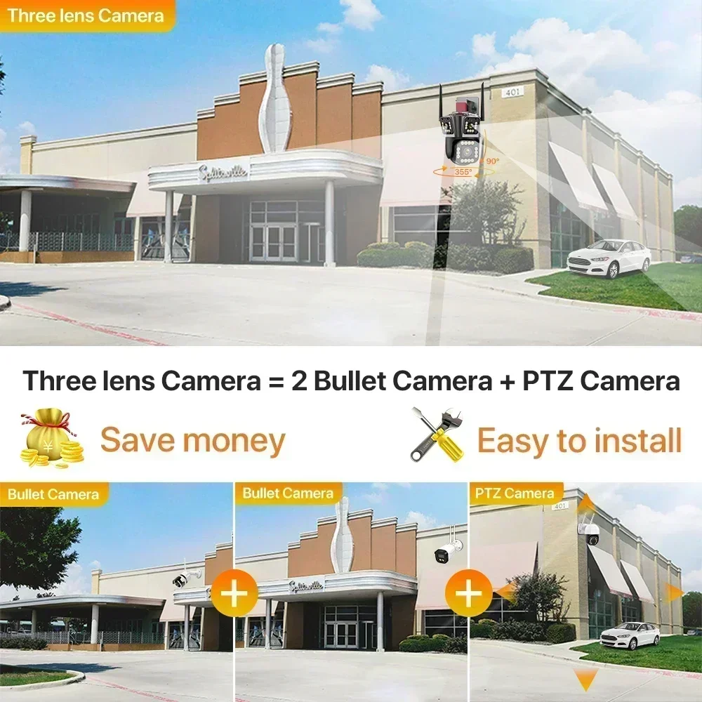 Imagem -04 - Câmera ip 5k 12mp Wifi Visão Noturna Externa com Três Lentes e Três Telas Câmera Ptz 2k 4mp Câmera de Vigilância por Vídeo com Detecção de Movimento