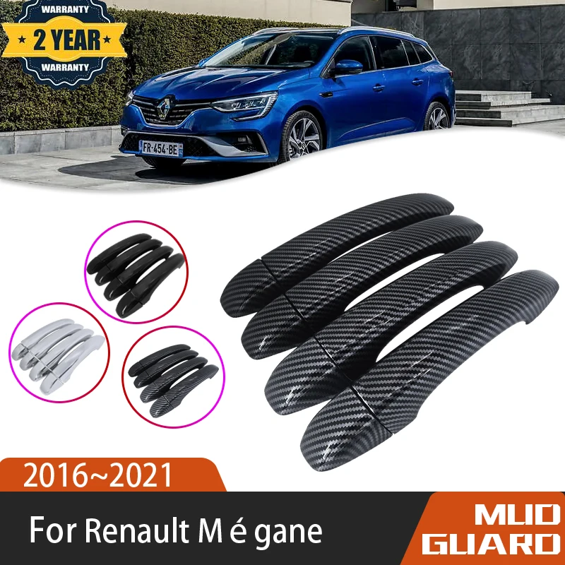 Black Carbon Fiber Exterior For Renault Megane IV MK4 2016~2021 Auto Door Handle Cover  Stickers Trim Set Chrome Car Accessories