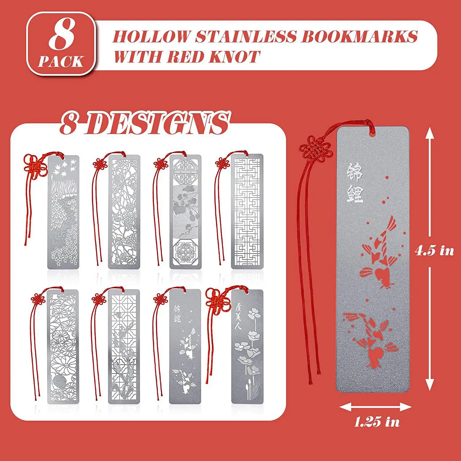 8 szt. Pustych metalowe zakładki do książek z czerwonym węzłem zestaw zakładek z serii motywów do czytania książki, 4.5x1,25 Cal