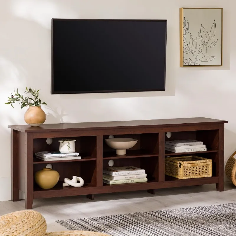 Edison Wren Classic Brown TV Media Console Entertainment Center لتلفزيون 80 بوصة مع حجرة تخزين، 70 بوصة