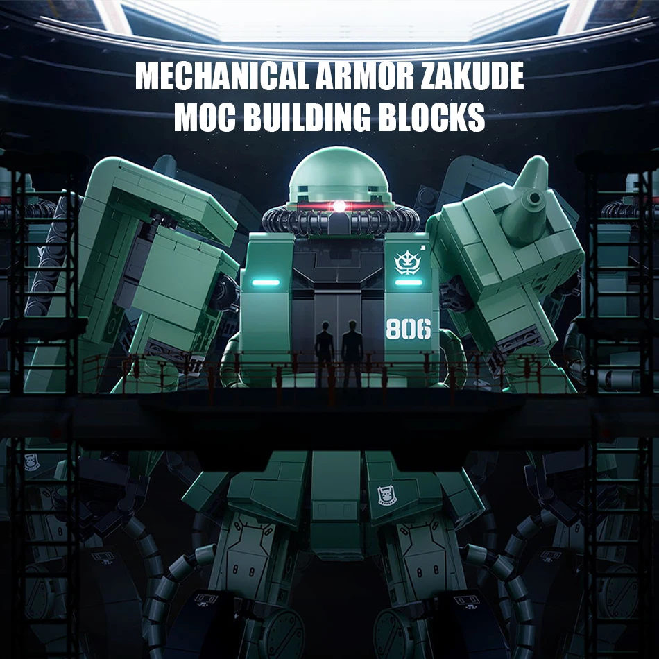 1730Pcs Mechanical Armor Zakude Model MOC Building Blocks Mecha Robot Anime Figures with LED Light DIY Bricks Toys for Kids Gift